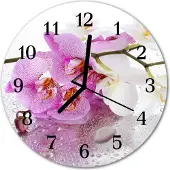 Tulup Glasuhr Wanduhr Küchenuhr Echt-Glas 30fi cm Orchidee rosa