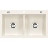 SYSTEMCERAM KeraDomo Spüle MERA TWIN in MAGNOLIE mit Excenterbedienung / Keramikspüle