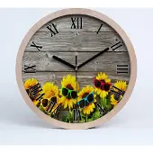 Tulup Holzuhr 25fi cm wanduhr - schwarze Spitzen - Sonnenblumen