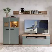 Lomadox Wohnwand FARO-36-REED Modern in Eiche mit Schilfgrün 3-teilig inkl. Beleuchtung