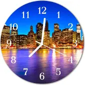 Tulup Glasuhr Wanduhr Küchenuhr Echt-Glas 30fi cm Skyline mehrfarbig