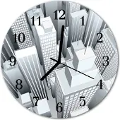 Tulup Glasuhr Wanduhr Küchenuhr Echt-Glas 30fi cm Gebäuden grau