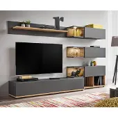 Lomadox Wohnwand 240cm breit, anthrazit mit Eiche, SAPRI-164