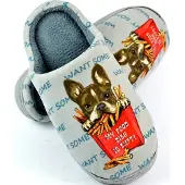Permani Damen Hausschuhe Französische Pantoffeln Slipper Plüsch Bulldogge Grau Gr.38/39
