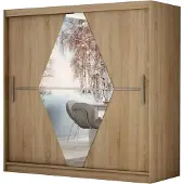 Feldmann-Wohnen Schiebetürenschrank Kleiderschrank Boliwia 200x62x200cm Sonoma Eiche mit Spiegel