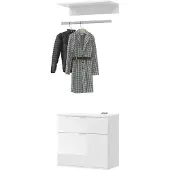Inn.Furn Garderobe Set 3-teilig "SystemX" weiß Hochglanz Kommode und Kleiderstange 61 cm