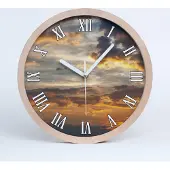 Tulup Holzuhr 30fi cm wanduhr - weiße Spitzen - Sonnenuntergang