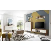 IMV Wohnzimmer Set Merle 427cm eiche riviera / weiß matt Wohnwand Sideboard