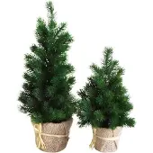 BURI Künstlicher Mini-Weihnachtsbaum 48cm hoch, 23cm Durchmesser, Grün, im Jutetopf