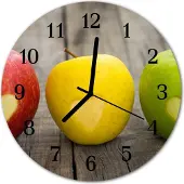 Tulup Glasuhr Wanduhr Küchenuhr Echt-Glas 30fi cm Äpfeln mehrfarbig