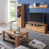 Lomadox Wohnmöbel Set in Eiche teilmassiv mit Couchtisch & LED-Beleuchtung, 4-teilig - AVESTA-06