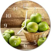 Tulup Glasuhr Wanduhr Küchenuhr Echt-Glas 30fi cm Apfel grün