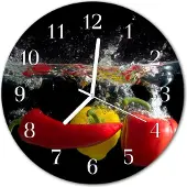 Tulup Glasuhr Wanduhr Küchenuhr Echt-Glas 30fi cm Paprika schwarz
