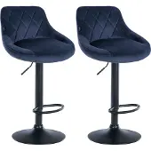 CLP 2er Set Barhocker Lazio Samt höhenverstellbar und 360 Grad drehbar blau Gestell Farbe schwarz