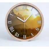 Tulup Holzuhr 20fi cm wanduhr - weiße Spitzen - Sonnenuntergang Berge