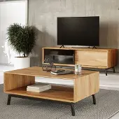 Lomadox Wohnmöbel Set braun MATOLA-163 Massiv aus Eiche 2-teilig mit Couchtisch