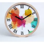 Tulup Holzuhr 25fi cm wanduhr - schwarze Spitzen - Farbflecken