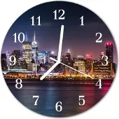 Tulup Glasuhr Wanduhr Küchenuhr Echt-Glas 30fi cm Skyline mehrfarbig