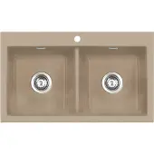 SYSTEMCERAM KeraDomo Spüle MERA TWIN F in FANGO mit Handbetätigung / Keramikspüle