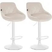 CLP 2er Set Barhocker Lazio Samt höhenverstellbar und 360 Grad drehbar creme Gestell Farbe weiß