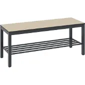C+P Umkleidebank Basic Plus, für Feuchträume, ohne Rückenlehne, 4-Fußgestell schwarzgrau RAL 7021, mit Schuhrost, B 1000 mm, Dekor Eiche Serrano