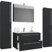 VCM 5-tlg. Waschplatz Waschtisch | Waschbecken Unterschrank Breite 60 cm | Badmöbel Set mit Schubladen Drehtüren Spiegelschrank | Badinos