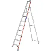 Hymer Stufenstehleiter mit Plattform, einseitig begehbar, 8 Stufen, senkr. Höhe 2,40 m, Reichhöhe 3,80 m, Gewicht 7,9 kg