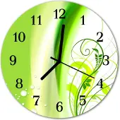 Tulup Glasuhr Wanduhr Küchenuhr Echt-Glas 30fi cm Muster Pflanze grün