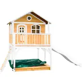 Axi Spielhaus Marc mit Sandkasten & weißer Rutsche | Stelzenhaus in Braun & Weiß aus FSC Holz für Kinder | Spielturm mit Wellenrutsche für den Garten