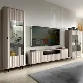 Lomadox Wohnzimmer-Set mit Vitrine & Lowboard & Highboard in Taupe, Wellenoptik, 3-teilig - NASHVILLE-161