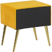 Beliani Nachttisch Gelb Samt 38 x 46 x 49 cm mit Metallgestell Gold 1 Schublade Rechteckig Aufbewahrung Modern Glamourös Möbel für Schlafzimmer Flur