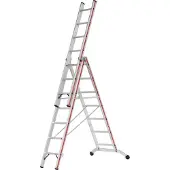 Hymer Stufenmehrzweckleiter mit Wandlaufrollen 3x7 Sprossen/Stufen
