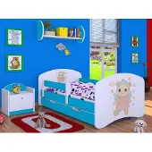 BDW , Kinderbett mit Matratze, Lattenrost, Schublade, LABU, Blau, 190x90