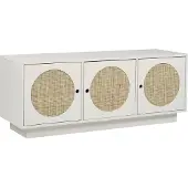 Beliani Sideboard Weiß / Beige Rattan 3 Türen 120 x 40 x 40 cm Modernes Design Wiener Geflecht Rattangeflecht für Wohnzimmer Schlafzimmer