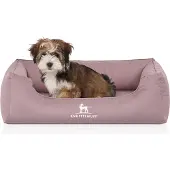 Knuffelwuff Orthopädisches Wasserabweisendes Hundebett Leon aus Velours mit Handwebcharakter M-L 85 x 63cm Rosa