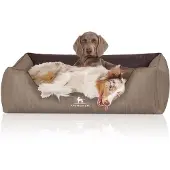 Knuffelwuff Orthopädisches Hundebett Outlander aus laser-gestepptem Kunstleder XXL 120 x 85cm Natur/Braun