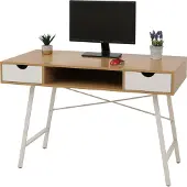 Mendler Schreibtisch HWC-E92, Bürotisch Computertisch, 3D-Struktur 120x60cm naturbraun weiß