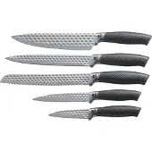 King 6tlg. Messerblockset CARBON DIAMOND Messerklingen mit Rautenstruktur plus Messerblock / Größen: 20cm Kochmesser, 20cm Ausbeinmesser, 20cm Brotmesser, 12.5cm Universalmesser & 8.5cm Gemüsemesser
