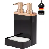 Bremermann Spülbecken-Organizer mit Doppel-Spülmittelspender und Schwammhalter, schwarz-rosegold