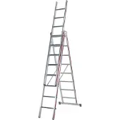 Hymer Allzweckleiter, dreiteilig, 3x10 Sprossen, senkr. Höhe 4,86 m, Reichhöhe 5,64 / 7,92 m, Gewicht 19,4 kg
