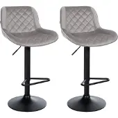 CLP Barhocker 2er Set, Barstuhl Kasson höhenverstellbar drehbar mit Rückenlehne grau Material Samt