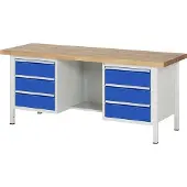 RAU Werkbank mit 6 Schubladen - Teilauszug - 180:6 - höhenverstellbar 840-1.040 mm - 2.000 x 700 mm (BxT) - Traglast 1.250 kg - Buche