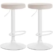 CLP 2er Set Barhocker Ponte Samt höhenverstellbar und drehbar creme Material Gestell Metall matt weiss