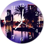 Tulup Glasuhr Wanduhr Küchenuhr Echt-Glas 30fi cm Florida Palmen violett