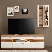 Lomadox Wohnwand, weiß mit Eiche, FALLON-55, modern, 2-teilig