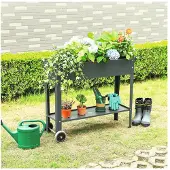 Floraworld Hochbeet auf Stelzen rollbar 100 x 30/41 x 80 cm schwarz