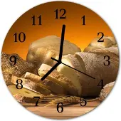 Tulup Glasuhr Wanduhr Küchenuhr Echt-Glas 30fi cm Brot braun