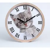 Tulup Holzuhr 25fi cm wanduhr - schwarze Spitzen - graue Katze