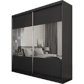 Masseno Schiebetürenschrank AZZURRA 200 cm Kleiderschrank Schlafzimmer Schrank 2-türig mit Spiegel Schwarz
