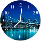 Tulup Glasuhr Wanduhr Küchenuhr Echt-Glas 30fi cm Skyline Nacht blau